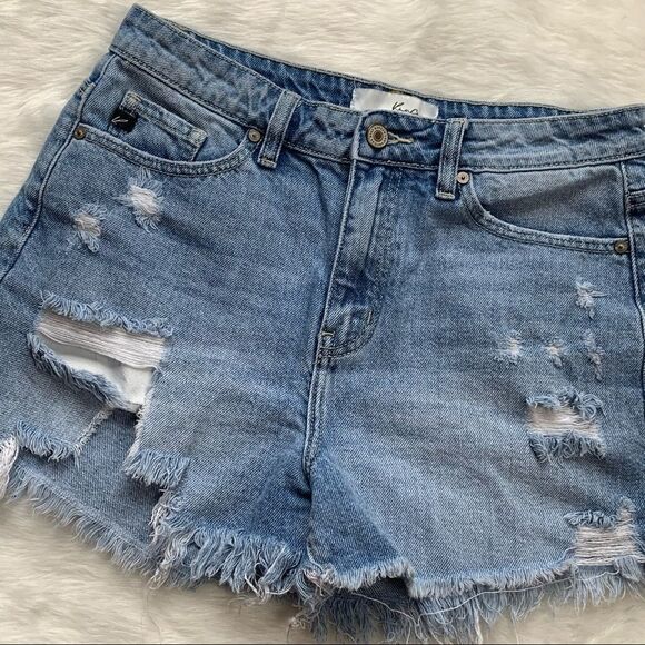 High Rise Cutoff Shorts Denim Distressed Ripped Kancan Size Medium Destroyed - Picture 2 of 9
